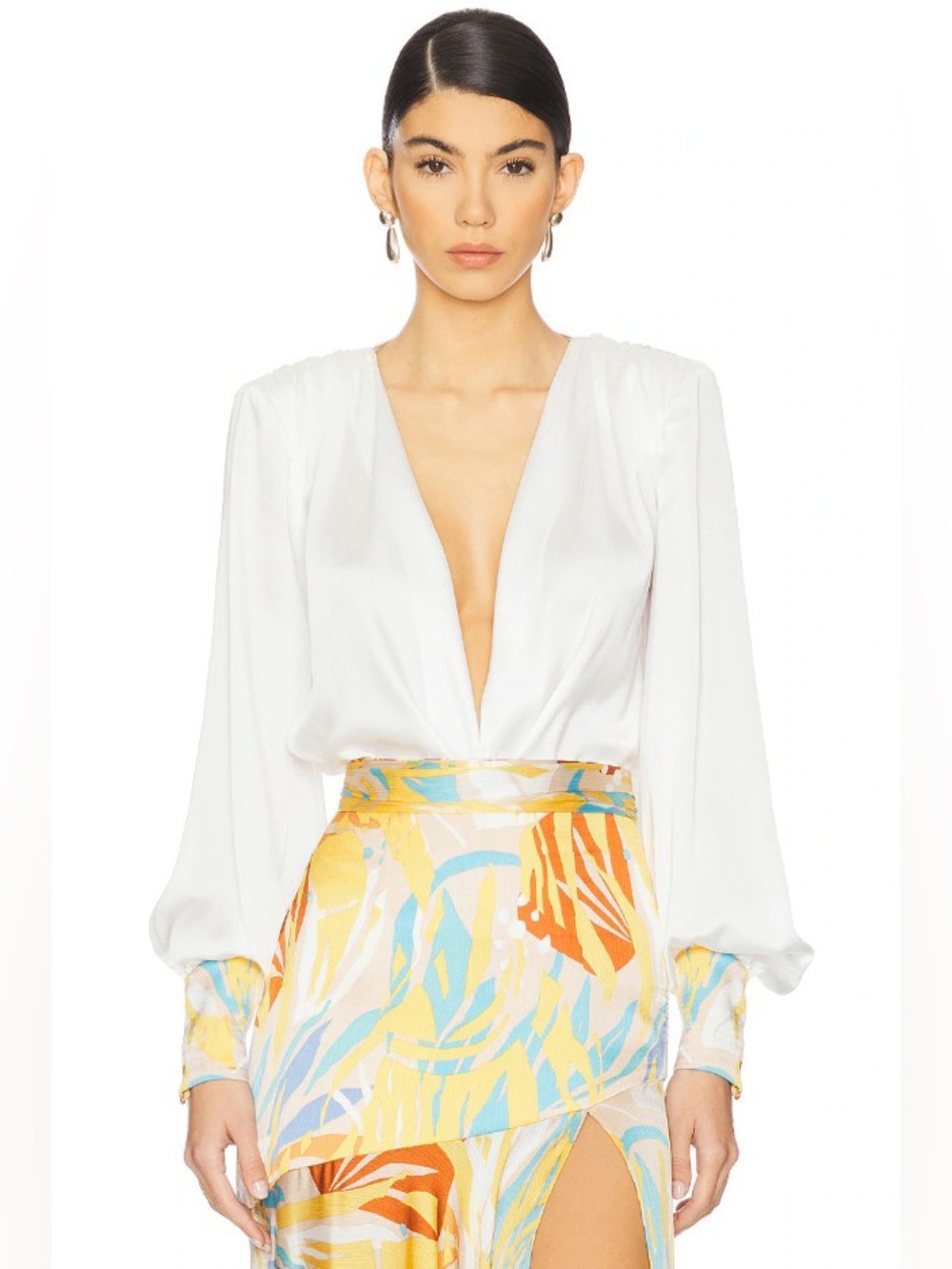 Bronx & Banco Cleopatra Cuff-Printed White Plunge Body Suit NWOT